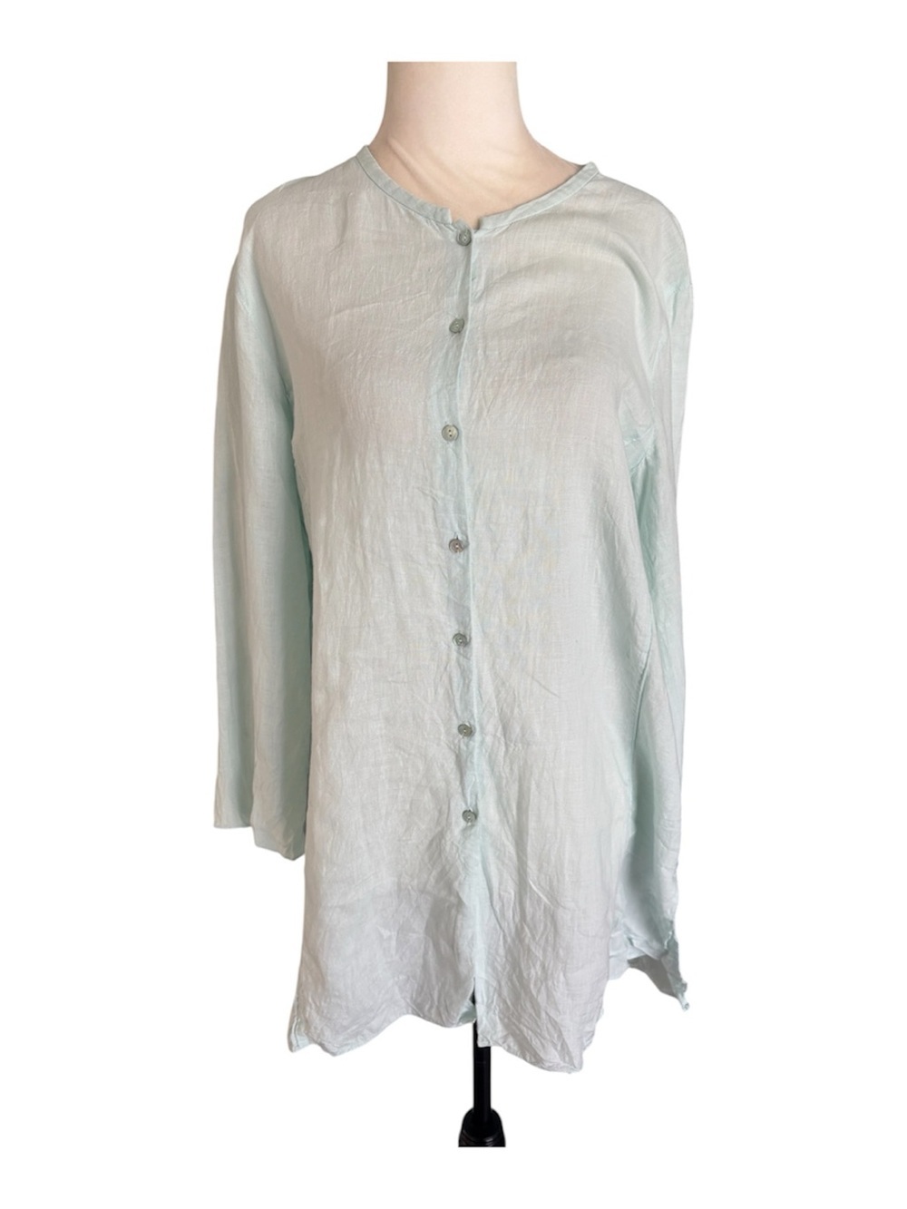Eileen Fisher Aurora Green Irish linen blouse